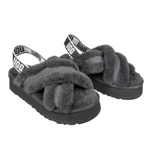 UGG WOMEN’S DISCO CROSS SLIDE – ELASTIC STRAP – LAMB FUR – SIZE 9 – GRAY – NWOB